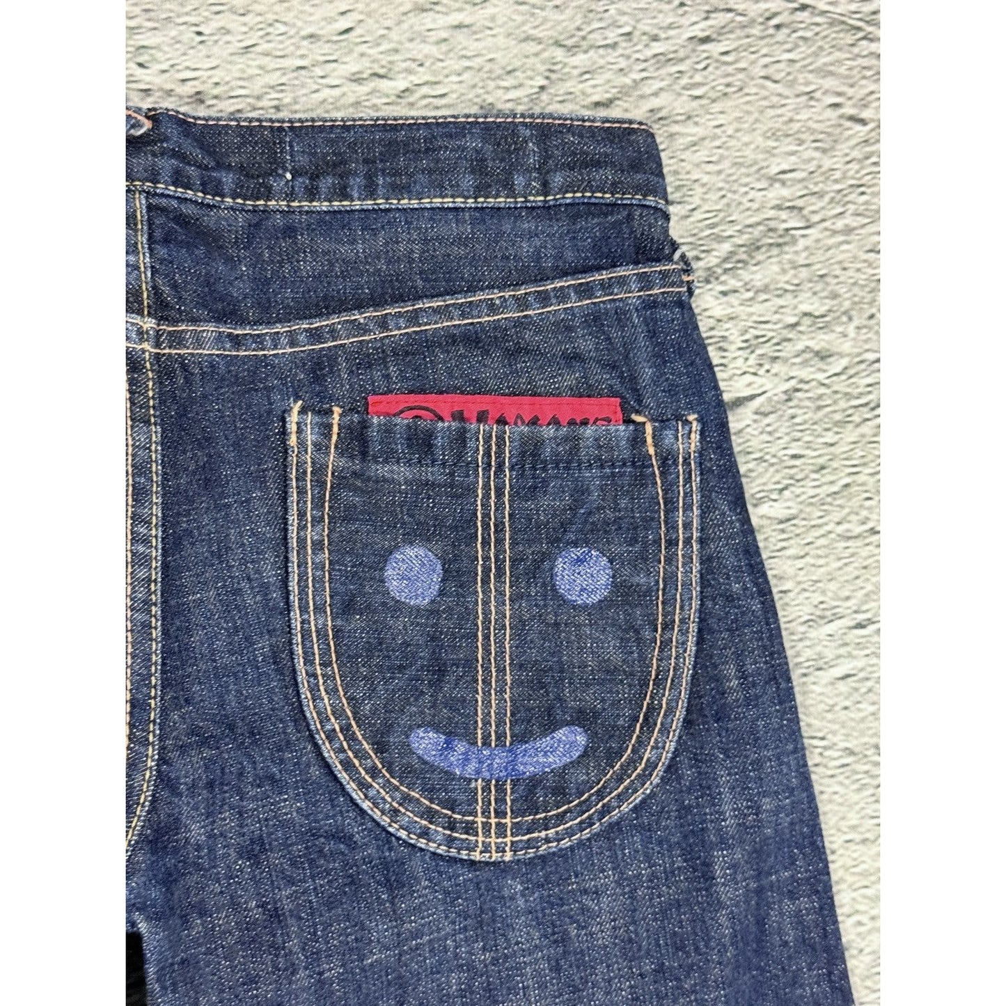 Evisu Yamane jeans bootcut navy vintage smiley face gull