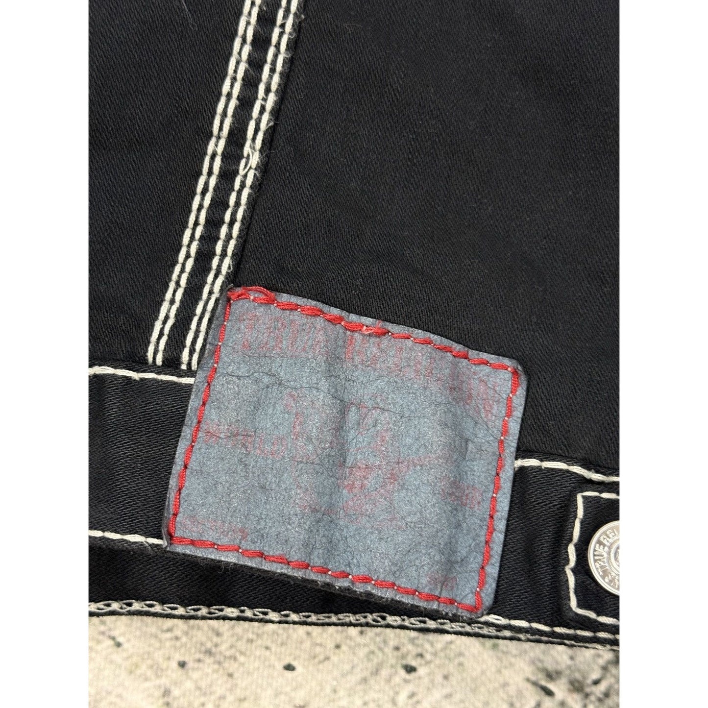 True Religion denim jacket black white thick stitching