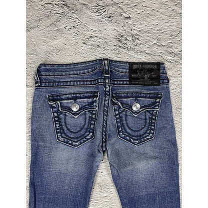 True Religion navy blue jeans black thick stitching Billy