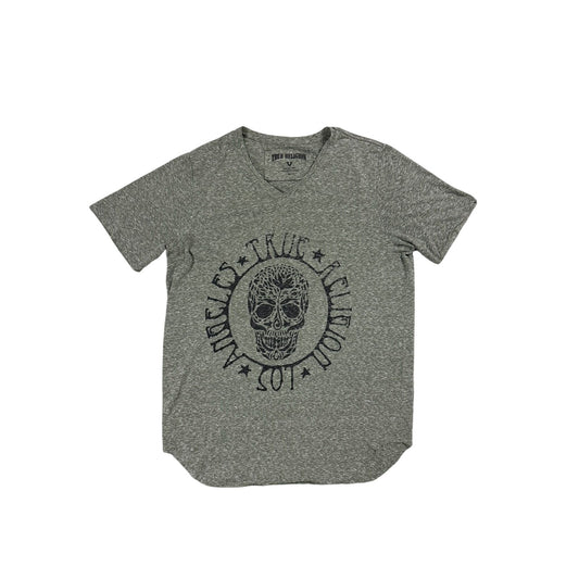 True Religion Skull T-shirt logo green V-Neck cropped