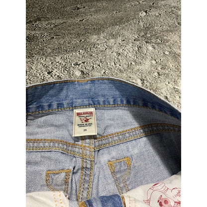 True Religion baby blue jeans gold stitching Y2K