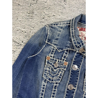 True Religion denim jacket blue white stitching vintage