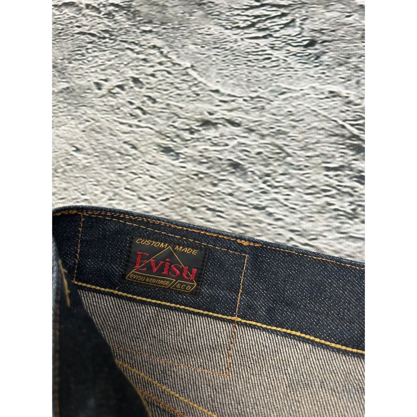 Evisu jeans vintage dark navy selvedge denim white seagull