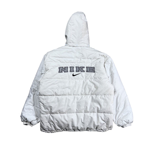 Nike vintage puffer jacket big logo spell out white 90s