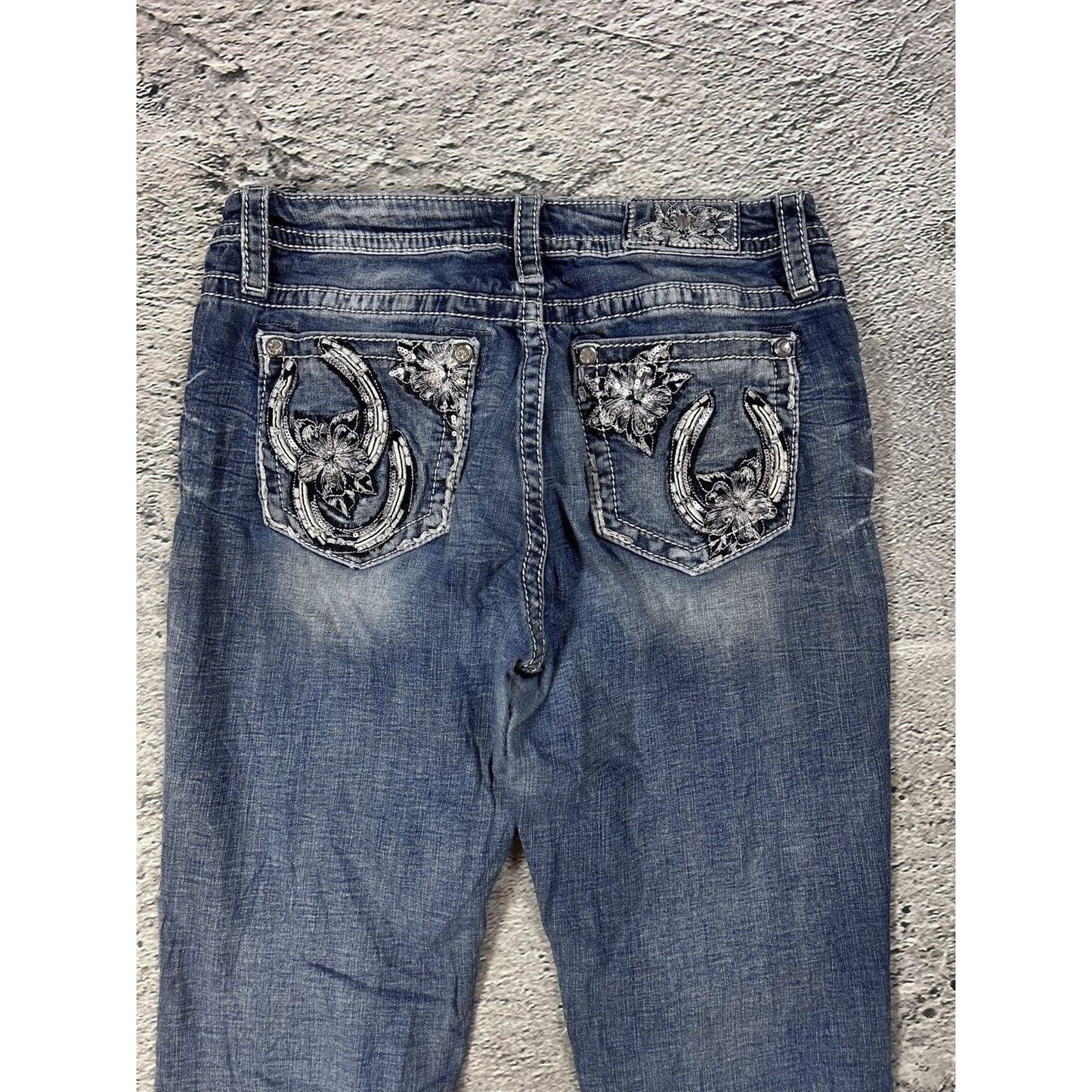 Miss Me flared bootcut white stitching denim vintage y2k