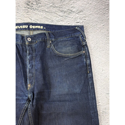 Evisu Genes jeans vintage raw denim blue painted seagull Y2K