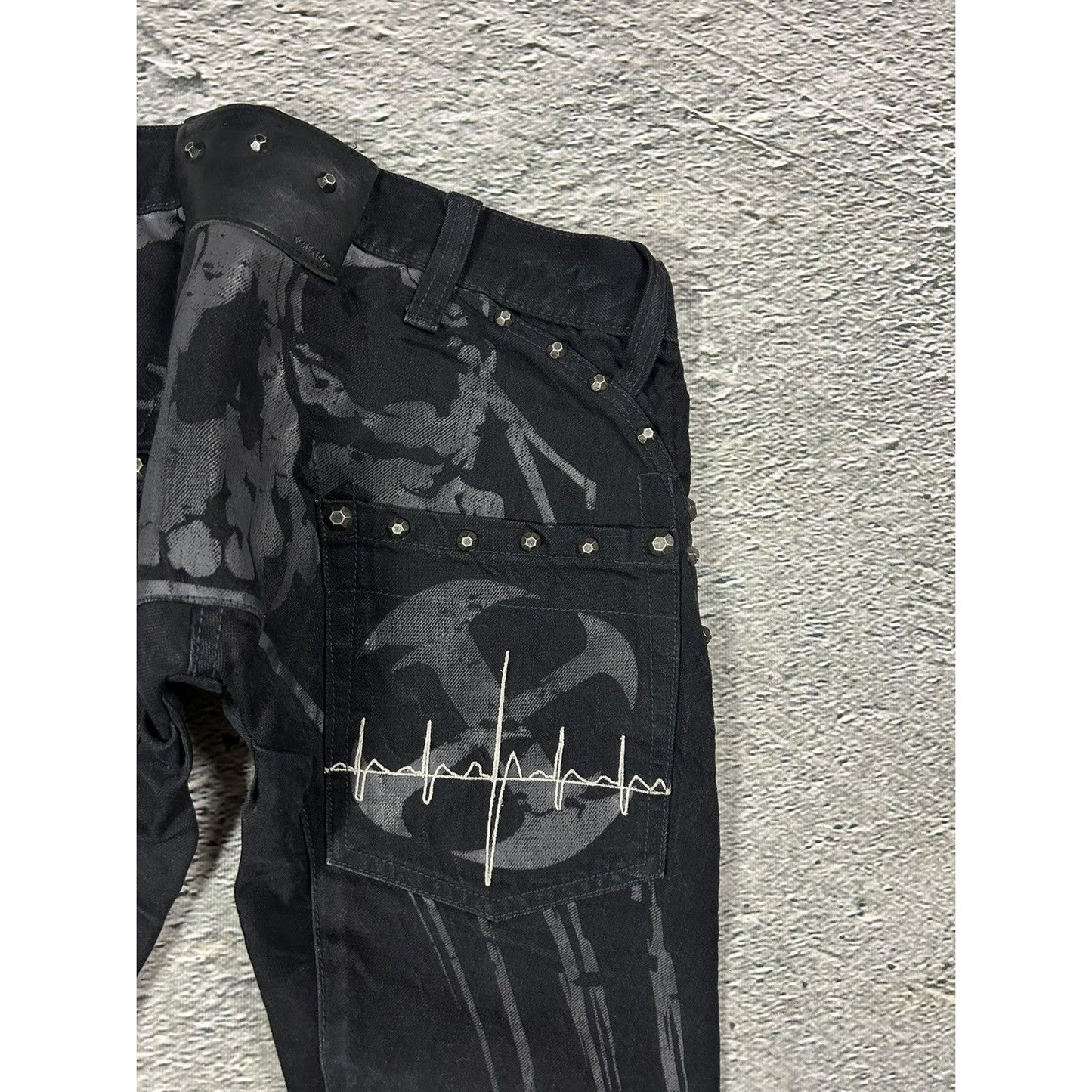 Wax jeans studded flared black skull