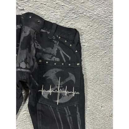 Wax jeans studded flared black skull