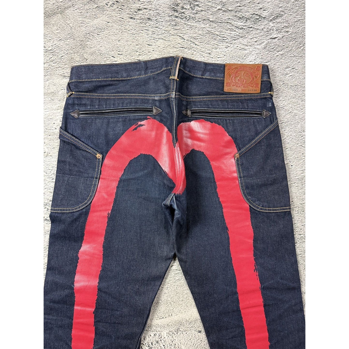 Evisu jeans cargo daicock red big logo raw denim Selvedge