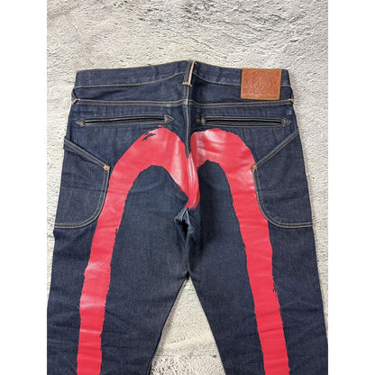 Evisu jeans cargo daicock red big logo raw denim Selvedge
