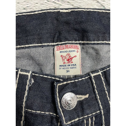 True Religion jeans navy blue white stitching straight Y2K