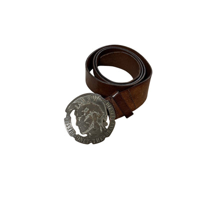 Diesel leather belt big buckle Y2K brown