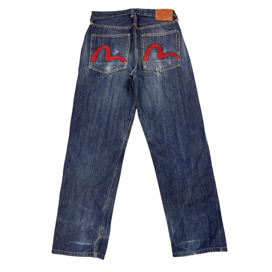 Evisu jeans vintage embroidery seagull logo selvedge red