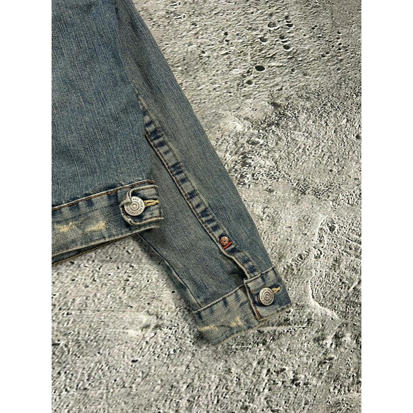 True Religion vintage denim jacket blue contrast stitching