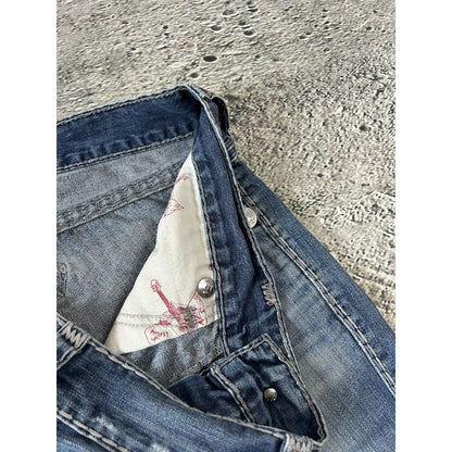 True Religion jeans blue white thick stitching Bobby Y2K
