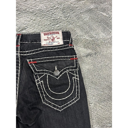 True Religion vintage black jeans denim white stitching