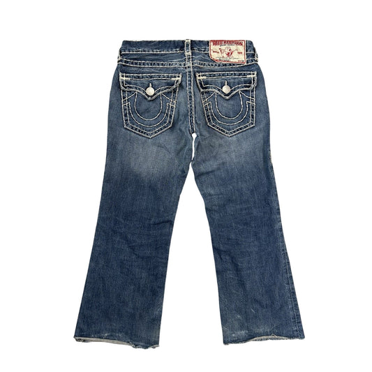 True Religion blue jeans white thick stitching Billy Super T