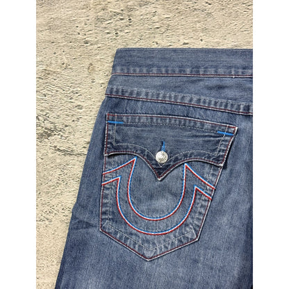 True Religion jorts denim shorts stitching blue red