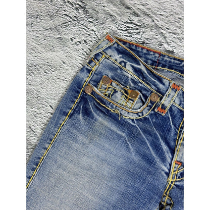 True Religion Vintage Bootcut Johnny Blue Gold Stitching