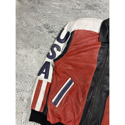Vintage USA leather jacket flag black red white Max Moser