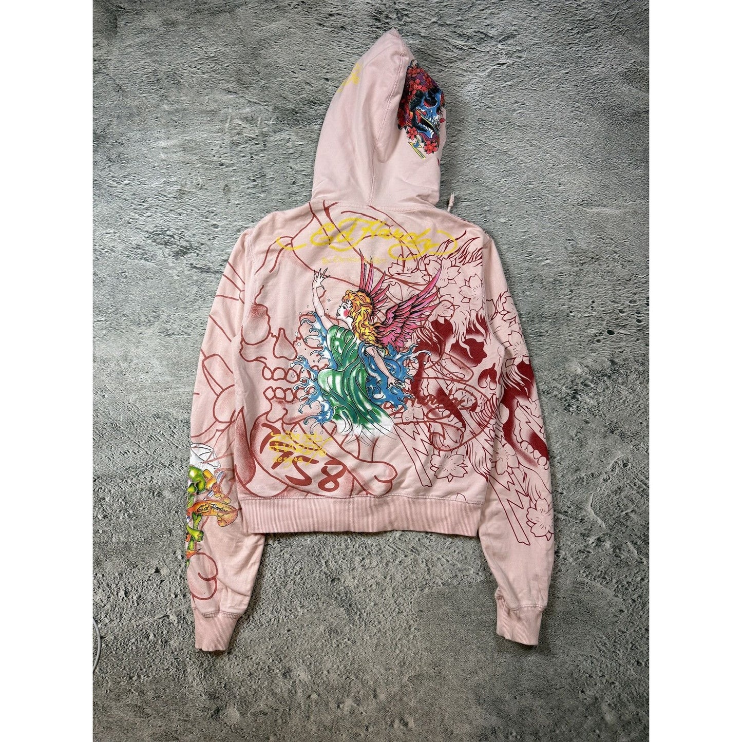 Ed Hardy zip hoodie black red vintage Y2K faux fur