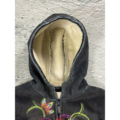 Ed Hardy zip hoodie black red vintage Y2K faux fur