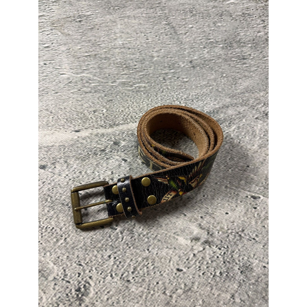 Ed Hardy by Christian Audigier belt black leather tattoo Y2K