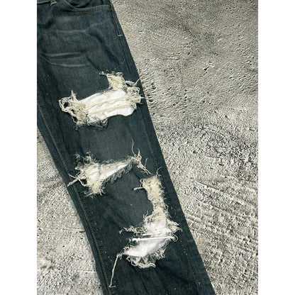 Evisu x Puma vintage navy green jeans seagulls distressed