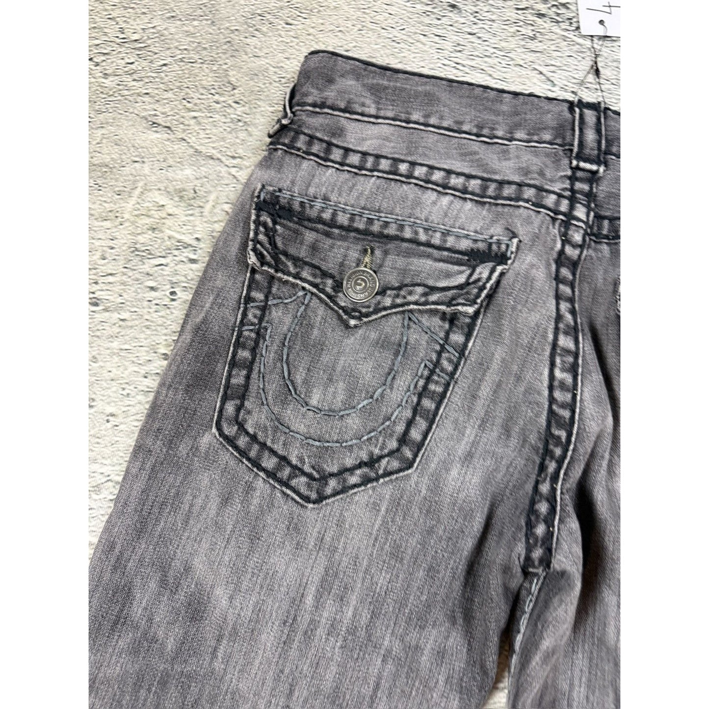 True Religion vintage grey jeans fat white stitching Ricky