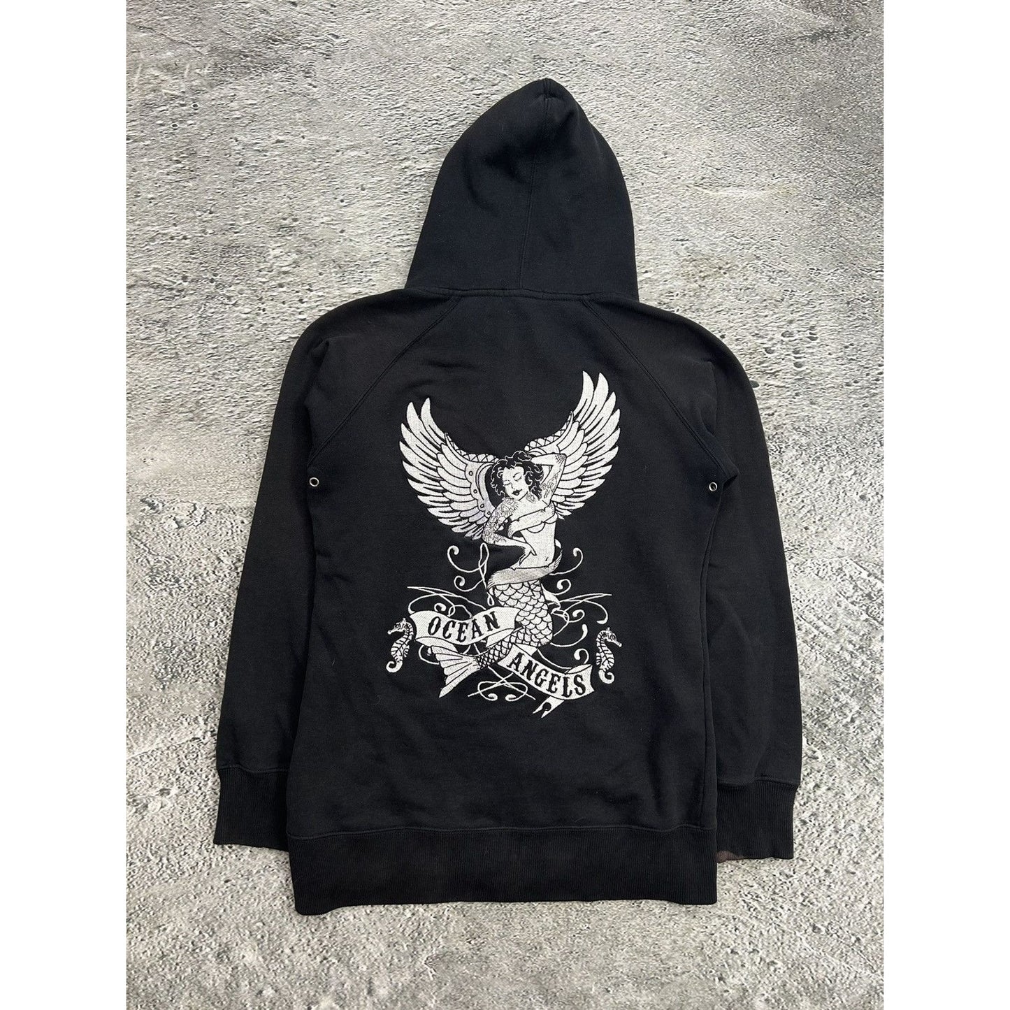 Y2K zip hoodie black Ocean Angles Ed Hardy style