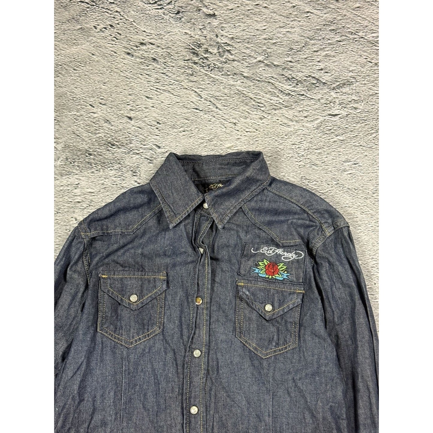 Ed Hardy denim shirt button up Y2K