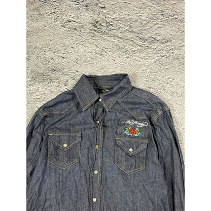Ed Hardy denim shirt button up Y2K