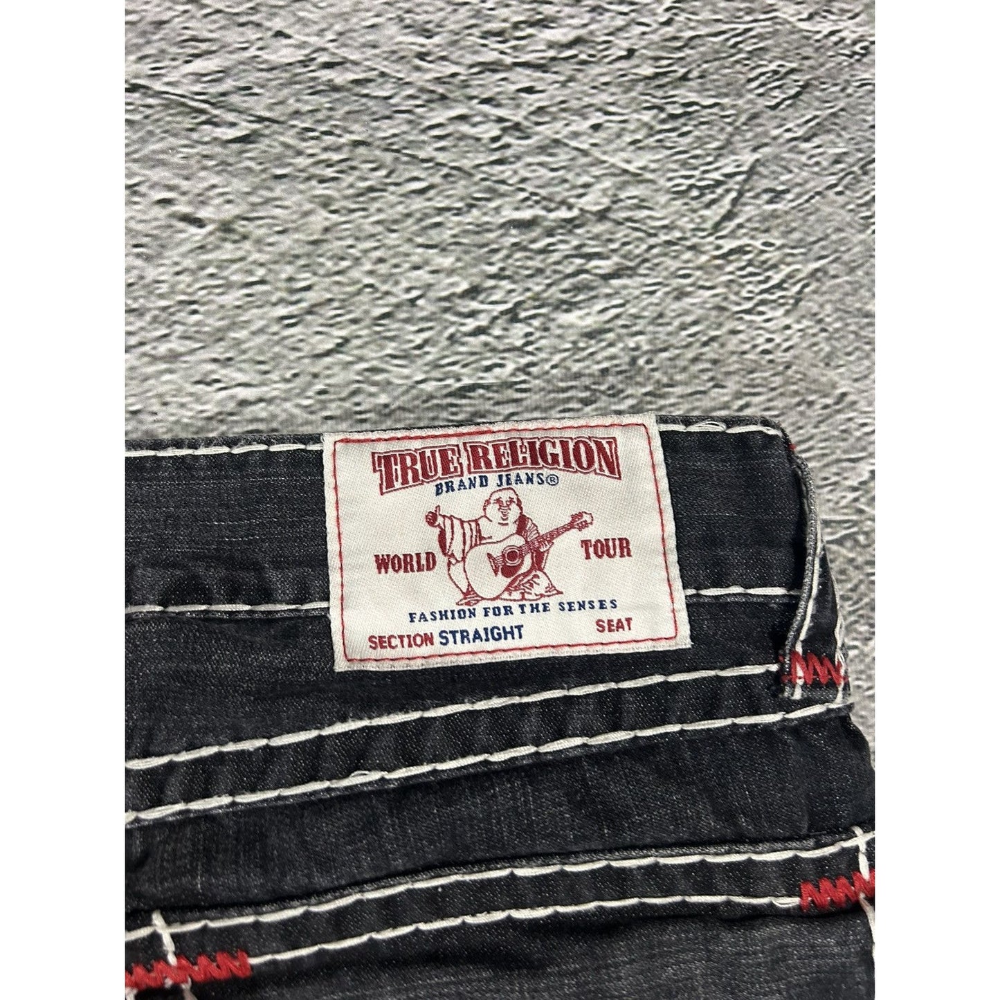 True Religion vintage black jeans denim white stitching
