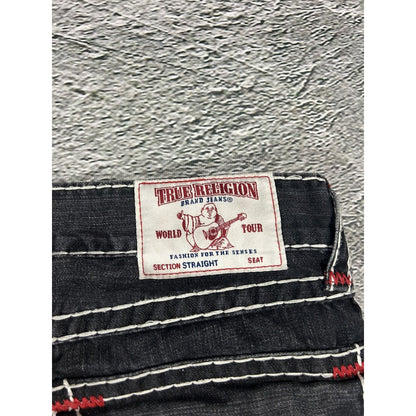 True Religion vintage black jeans denim white stitching
