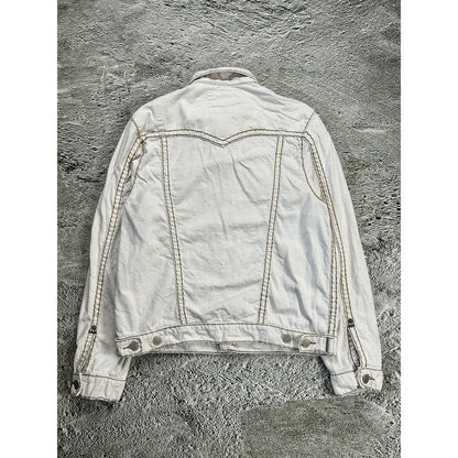 True Religion denim jacket white thick stitching Y2K linen