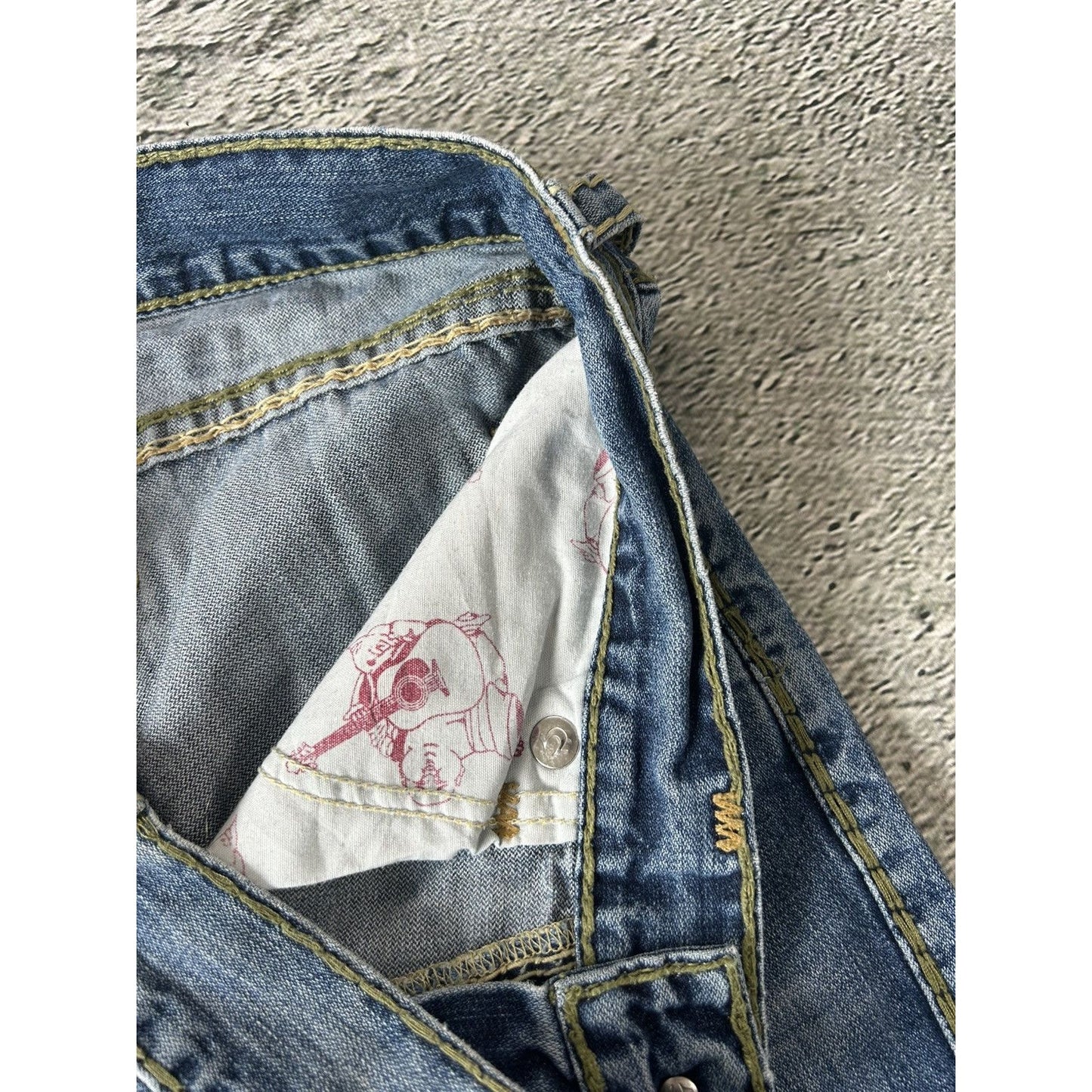 True Religion blue jeans multicolor thick stitching Bobby