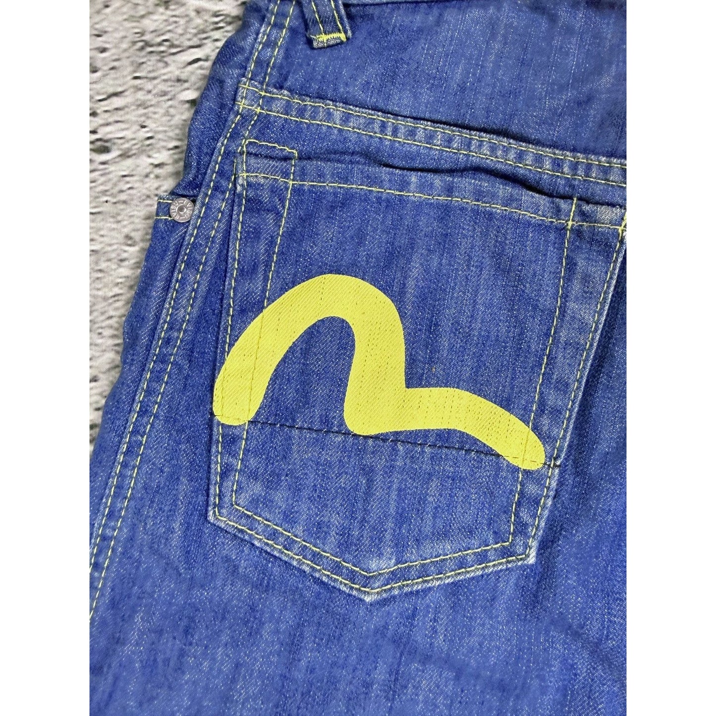 Evisu EU ED jeans vintage denim pants cargo blue yellow Y2K