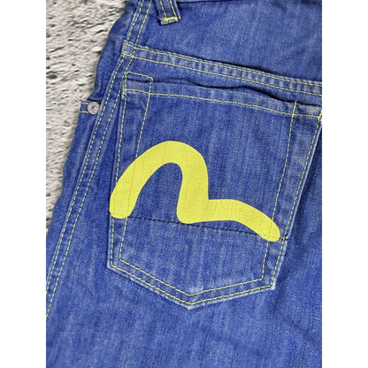 Evisu EU ED jeans vintage denim pants cargo blue yellow Y2K