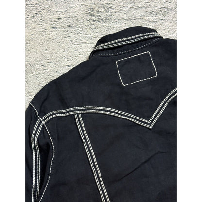 True Religion denim jacket black white thick stitching