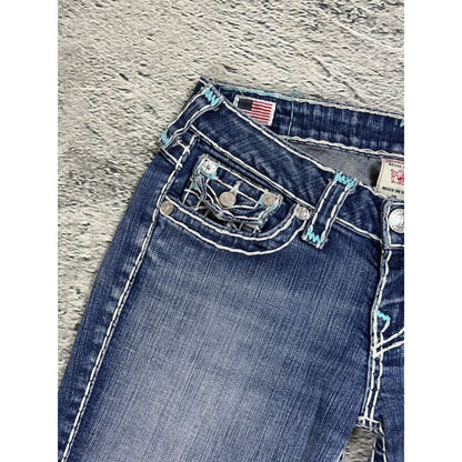 True Religion jeans bootcut blue white thick stitching