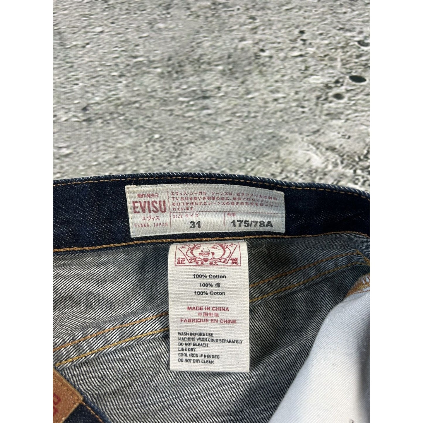 Evisu shorts big logo daicock navy blue Y2K jorts