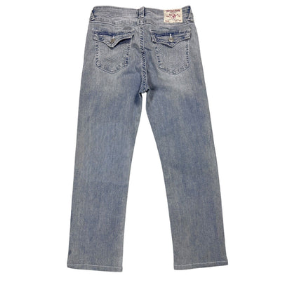 True Religion jeans straight baby blue white stitch Y2K