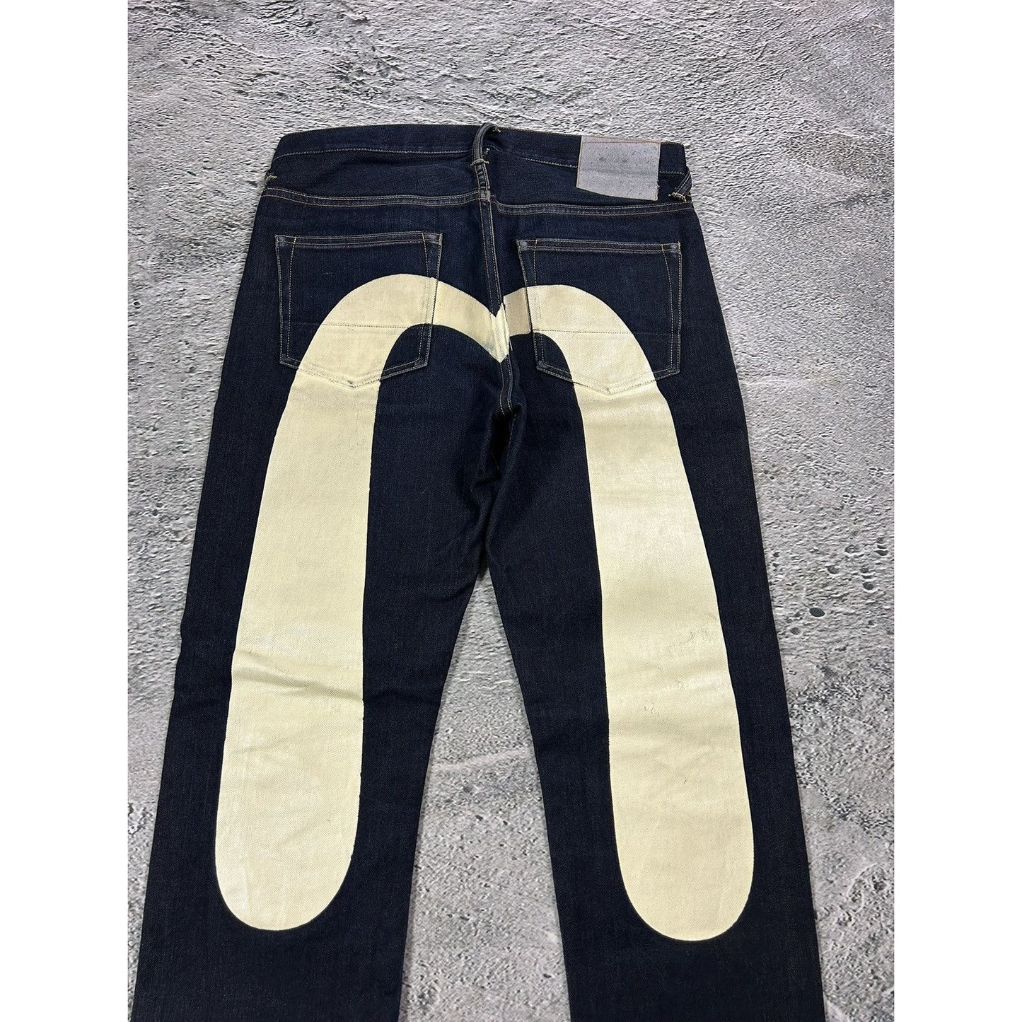 Evisu jeans white daicock big logo blue selvedge denim