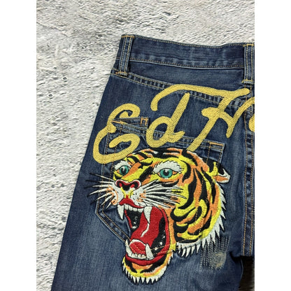 Ed Hardy vintage jeans tigers embroidered big logo pants