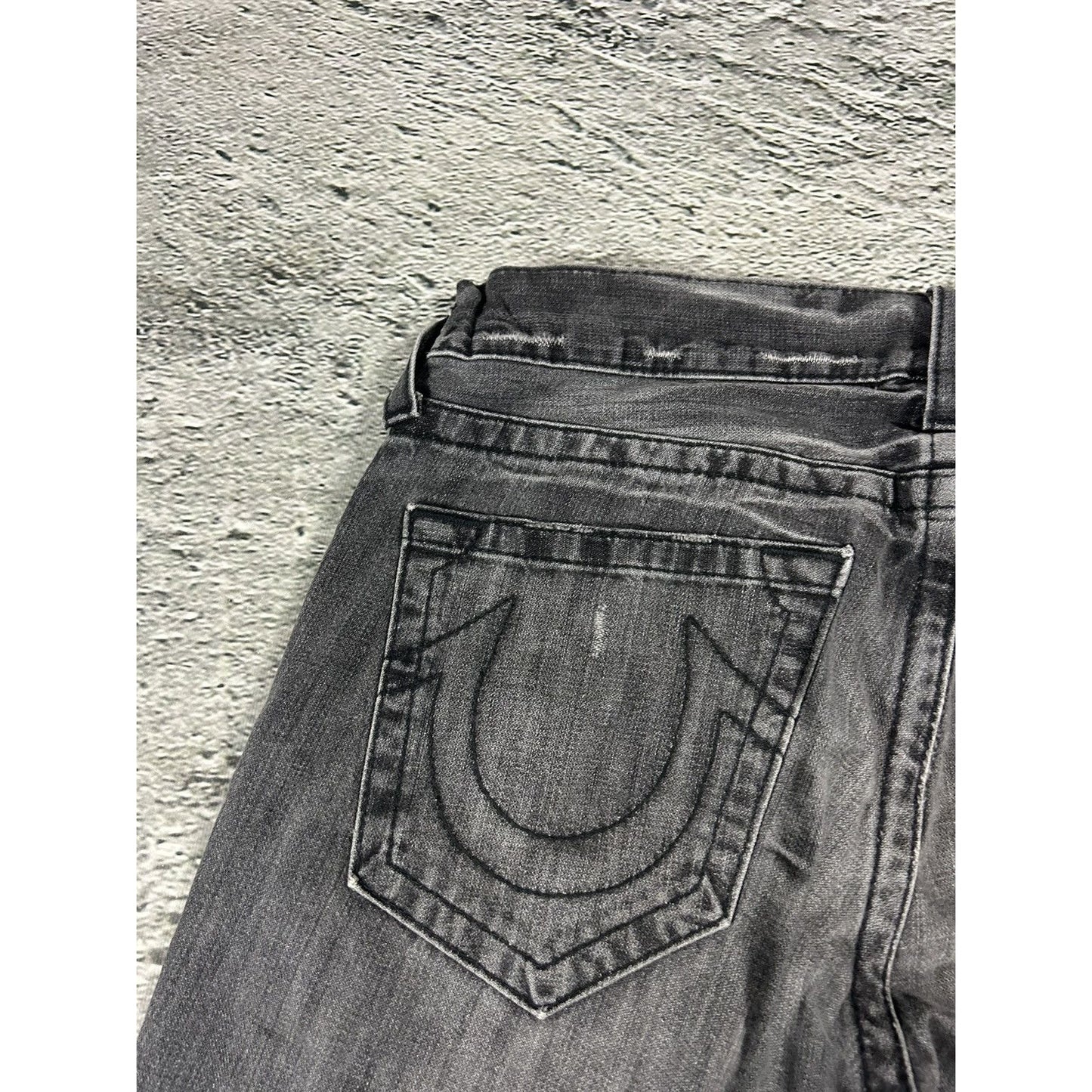 True Religion jeans grey black thick stitching Bobby