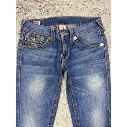 True Religion blue jeans flared thick stitching Ricky gold