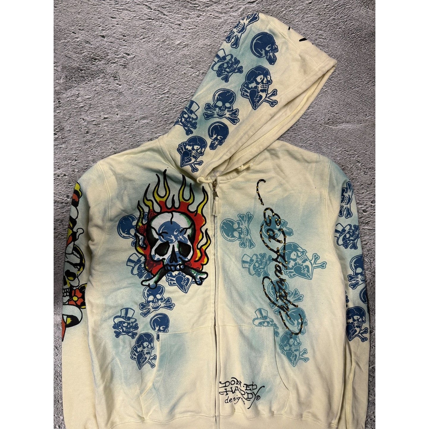 Ed Hardy zip hoodie yellow vintage Y2K Christian Audigier