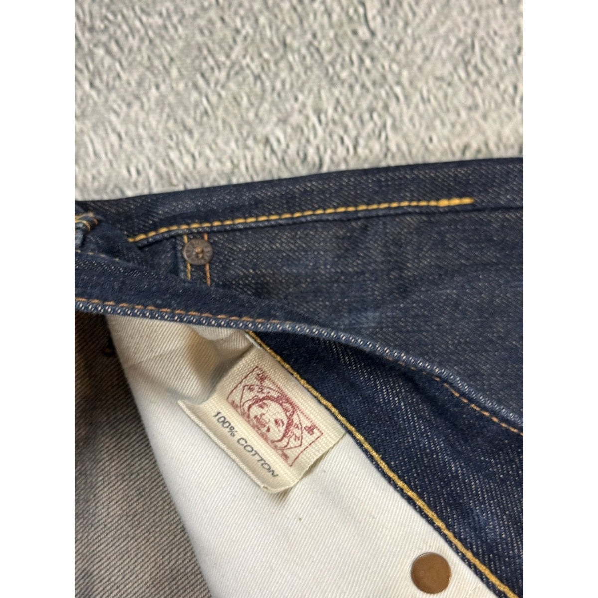 Evisu jeans daicock big logo yellow selvedge denim
