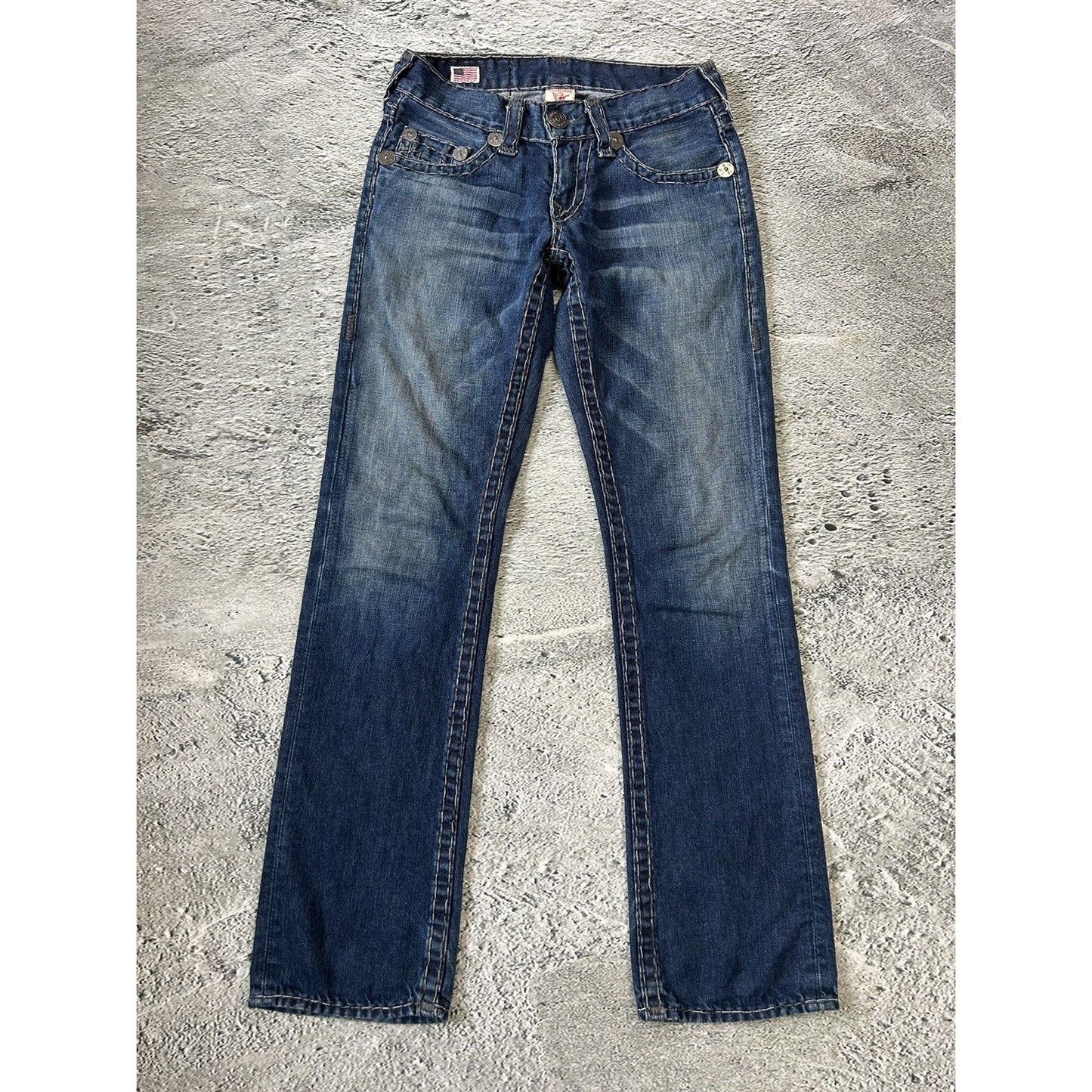 True Religion vintage jeans navy blue thick stitching Y2K