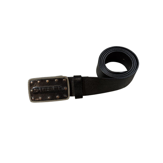 Diesel belt leather big buckle brown studded